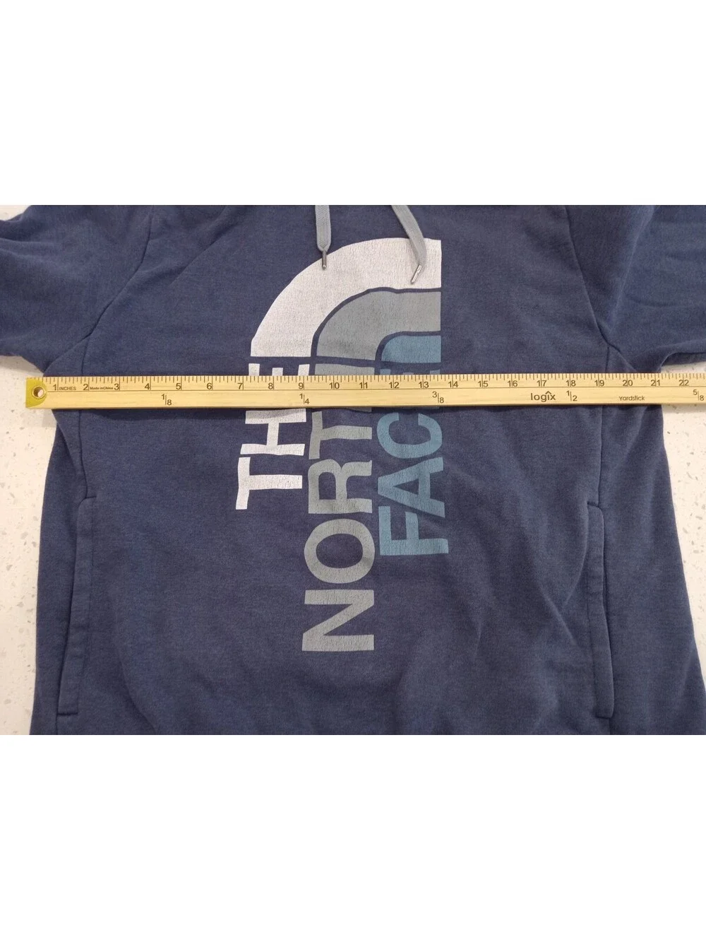 The North Face Hoodie Mens Medium Blue Gradient Vertical Logo Pullover Sweatshir